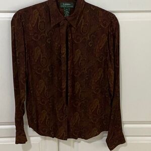 Lauren Ralph Lauren Brown Paisley Blouse. Small